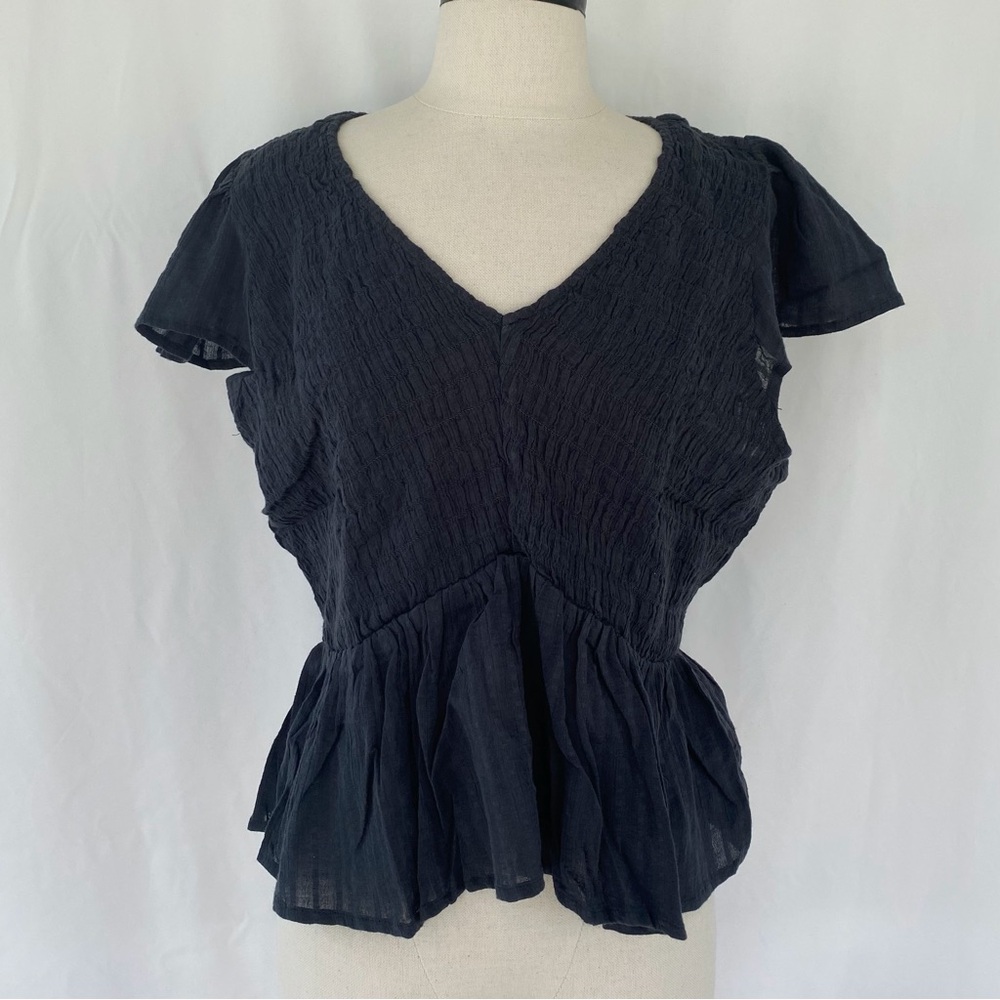 American Eagle Navy Smocked Short Sleeve Babydoll Blouse NWT